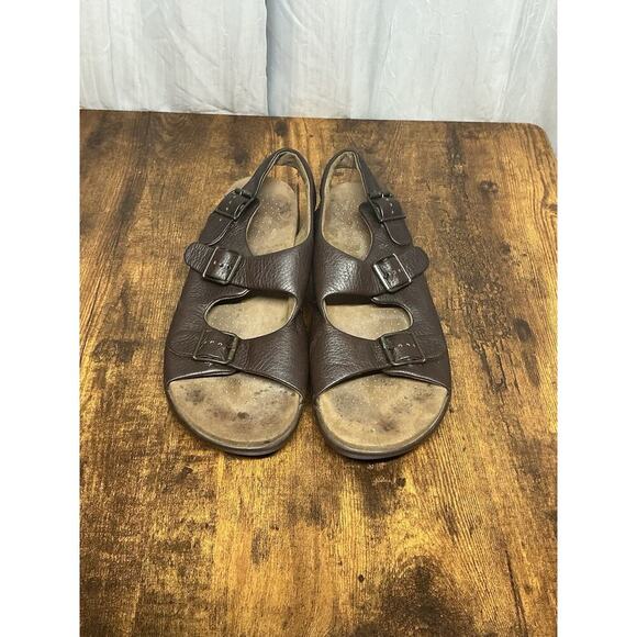 Men's SAS Bravo Heel Strap Sandal Brown Leather Buckle Size 11 - Picture 1 of 9